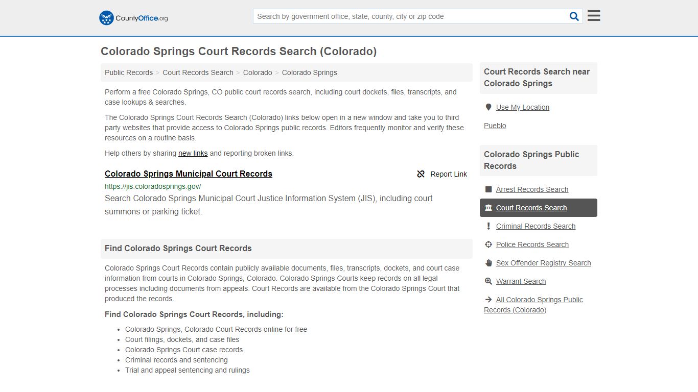 Colorado Springs Court Records Search (Colorado) - County Office