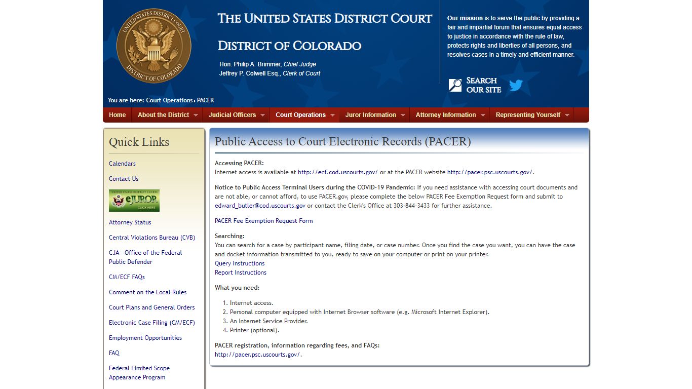 Public Access to Electronic Case Records (PACER) - US District Court